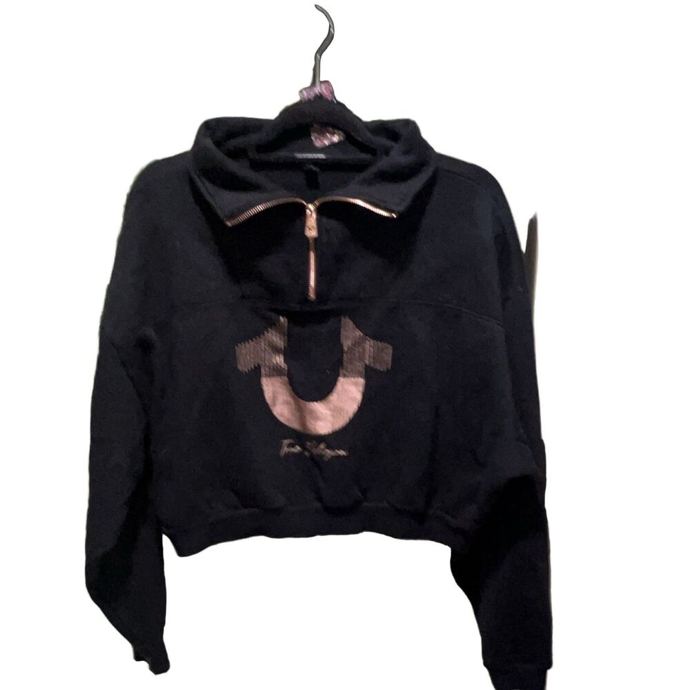 True Religion Cropped Half-Zip Sweatshirt Women's Black L/G Activewear